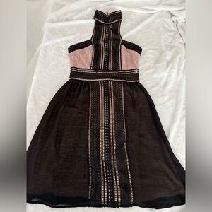 Venus Black Pink Lace Lined Mini Halter Chiffon Dress XS